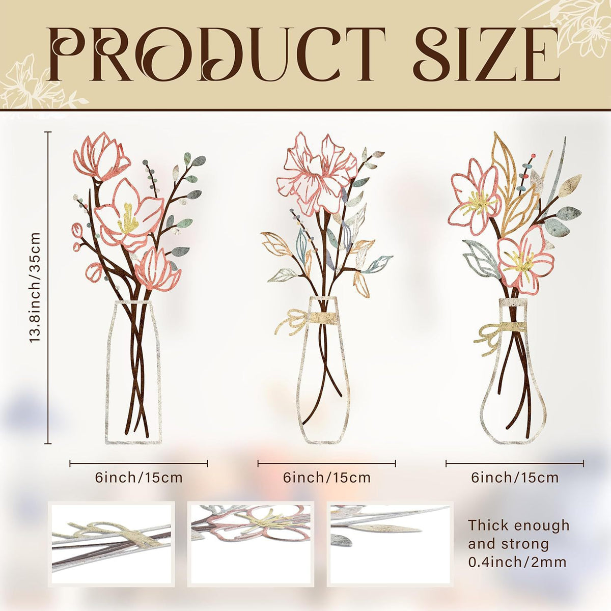 Amazon Three-Piece Metal Flower Wall Decoration Flower Home Bedroom Iron Painting Metal Vase Wall Hanging