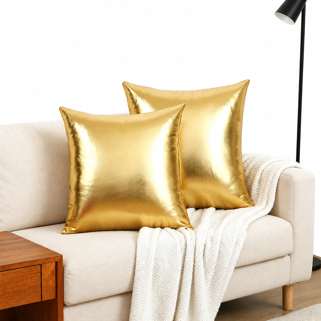 Decorative Cushion Cover Metallic Luster Soft Cushion Cover Faux Leather Soft Square Pillowcase Light Luxury Nordic Style Removable and Washable