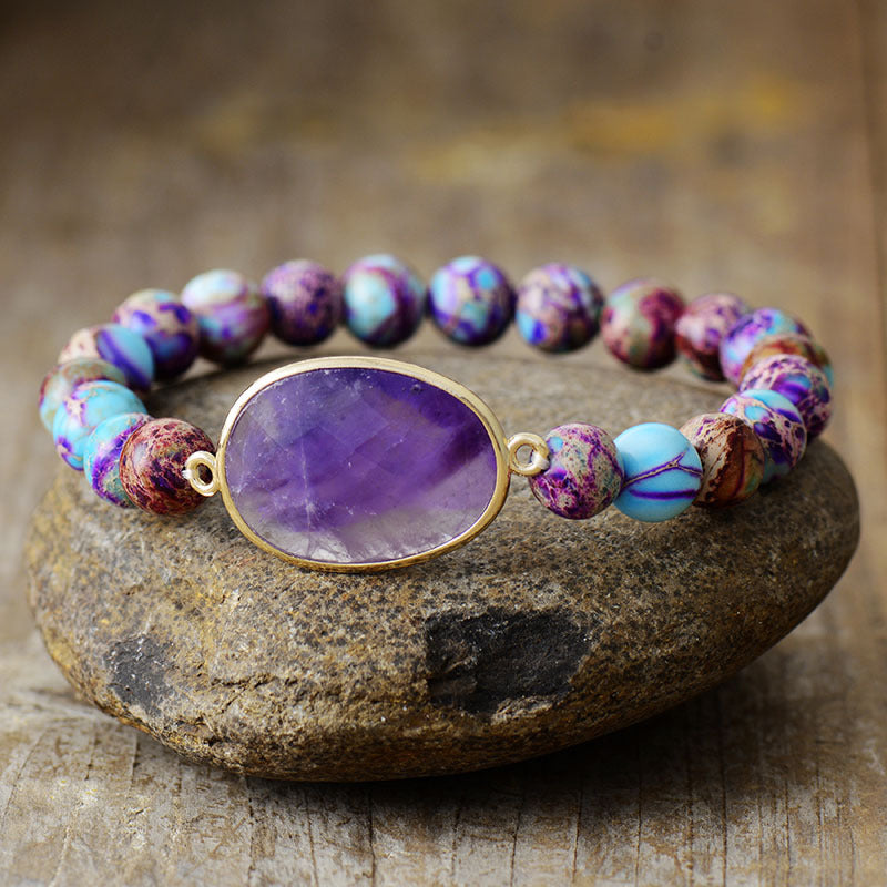 8MM Natural Emperor Stone Amethyst Elastic Handmade Beaded Bracelet Couple Jewelry