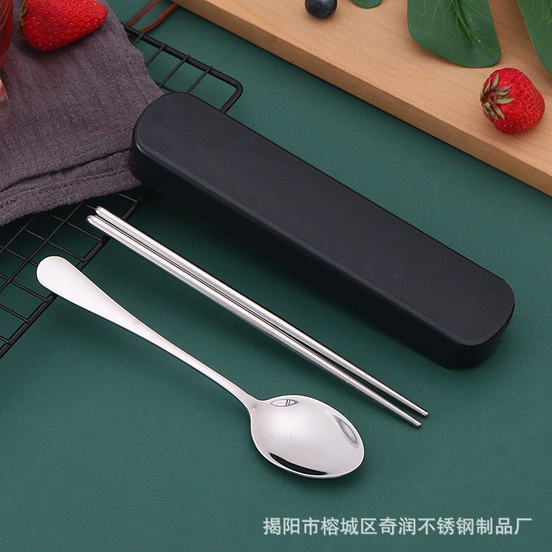 stainless steel chopsticks spoon Fork three-piece tableware affordable student gift outdoor LOGO tableware set Wholesale