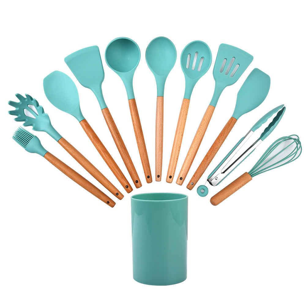 Kitchenware Set Wooden Handle Silicone Kitchenware 11 Piece Set Non-Stick Saucer Wooden Handle Set kitchen
