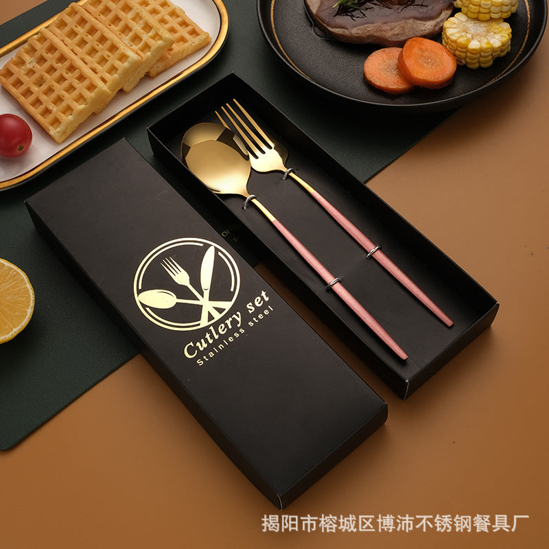 Stainless Steel Tableware Gift Box suit Portuguese Steak Knife and Fork Spoon Chopsticks Two-piece Western Tableware Gift Box
