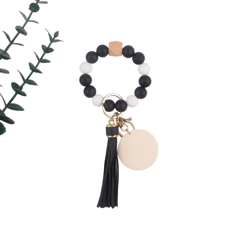 Silicone Ball Bead Key Bracelet Teacher's Day Valentine's Day Wrist Keychain Pendant Leather Bracelet