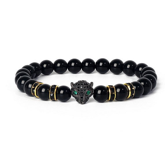 8mm frosted stone zircon leopard head volcanic stone synthetic turquoise weathering agate beaded bracelet c46