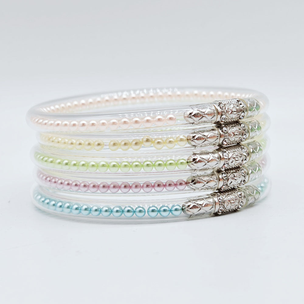 Alloy Rhinestone Plastic Silicone Tube Six-Pointed Star Pearl Bracelet Jelly Bangles Bracelet