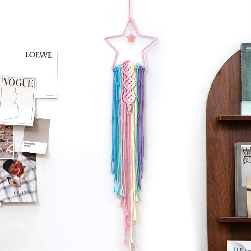 Woven Tapestry Dream Catcher Handmade Hanging Decoration Home Wall Hanging Star Moon Decorative Tapestry Nordic Weaving Nordic Style