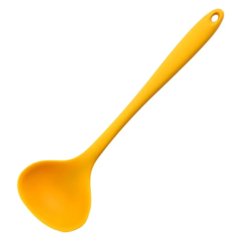 Hemasa Silicone Ladle Soup Spoon Non-stick Curved Handle Unbreakable Big Round Scoop for Dinner