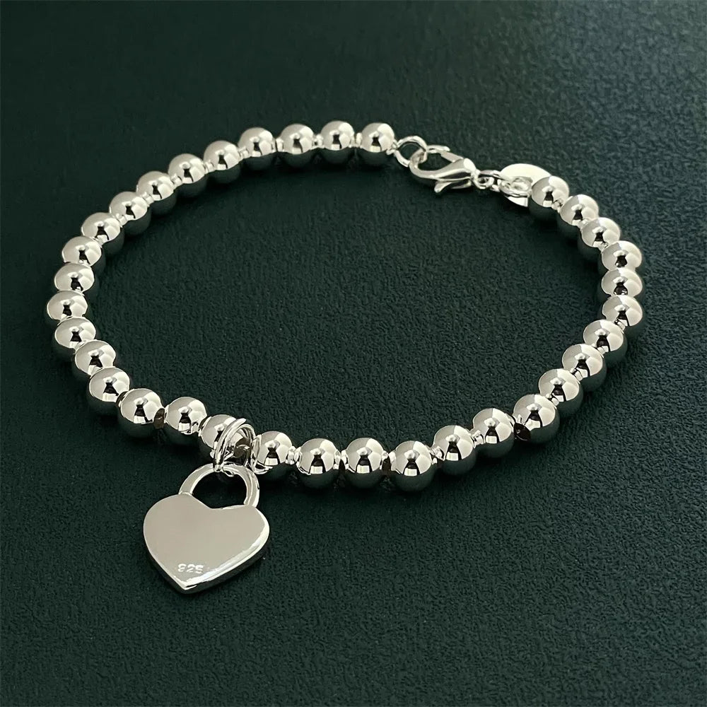 925 Sterling Silver Bracelet Buddha Beads Heart Card Charm Fashion Women Wedding Party Gift Jewelry