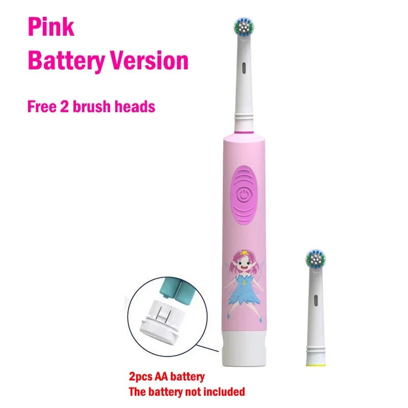 Child Electric Toothbrush Colorful Cartoon Rounded Vibrate Heads Soft Bristle Teeth Brush Gum Care Battery Power 3-15 Years Old