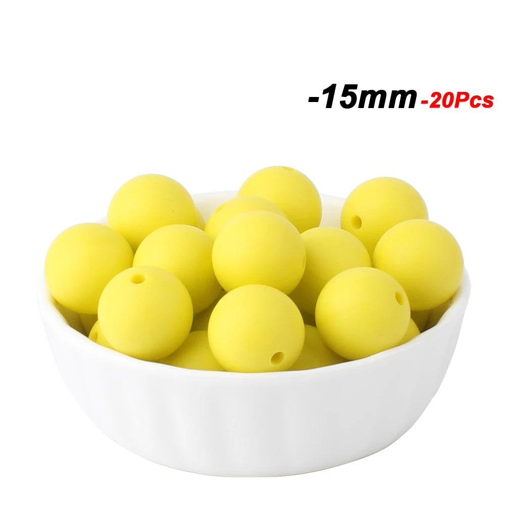 20pcs 15mm Baby Round Silicone Beads Food Grade DIY Teethers Toys Nipple Holder Pacifier Chain BPA Free Silicone Teething Beads