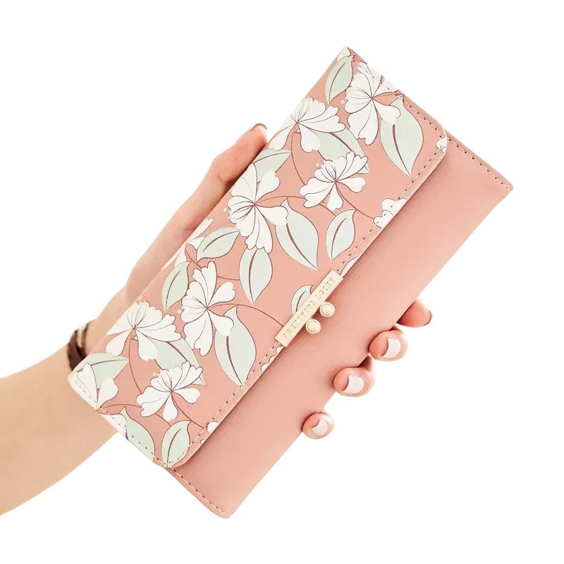 Tejesa Women's Cute Purse Long Printing Flower Wallet Phone Female Three Fold Clutch Large Capacity Wallet