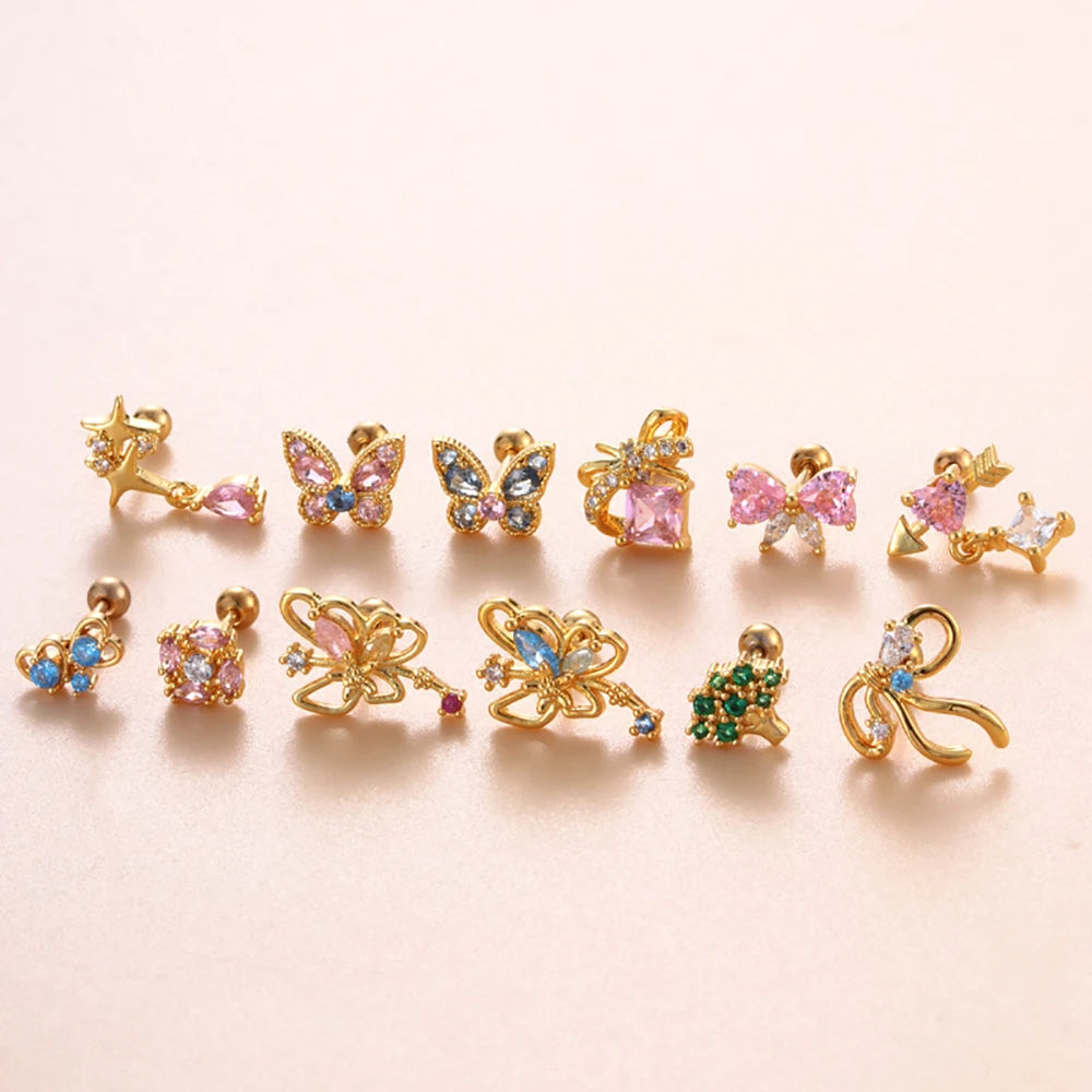 Tejesa Stainless Steel Bow Copper Zirconia Bowknot Earrings for Women