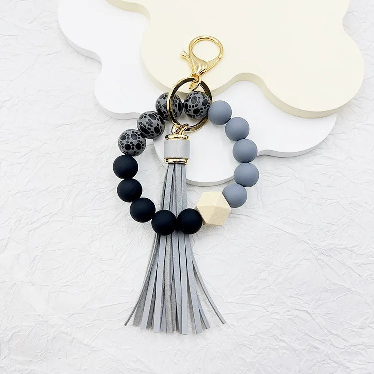 Hemasa Silicone Beads Keychain Bracelet with Tassels for Women