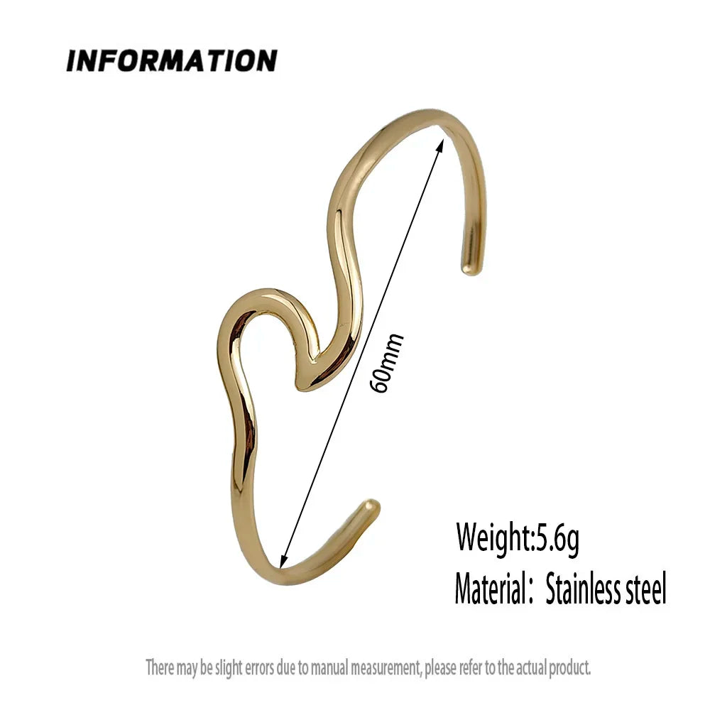 Simple Wave Twist Bangles for Women Stainless Steel Bracelet Jewelry Luxury Open Gold Plated Cuff Bracelet Valentine's Day Gifts