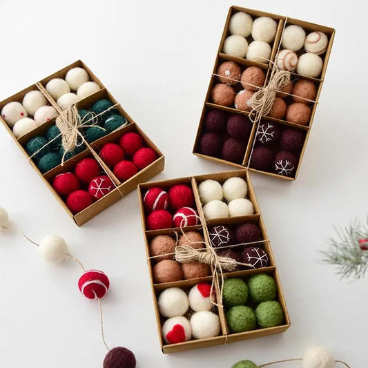 Hemasa 24pcs 3cm  Christmas Felt Wool Balls Christmas Tree Hanging Ornaments New Year Pendant DIYs Wreath Garland Party Home Decorations
