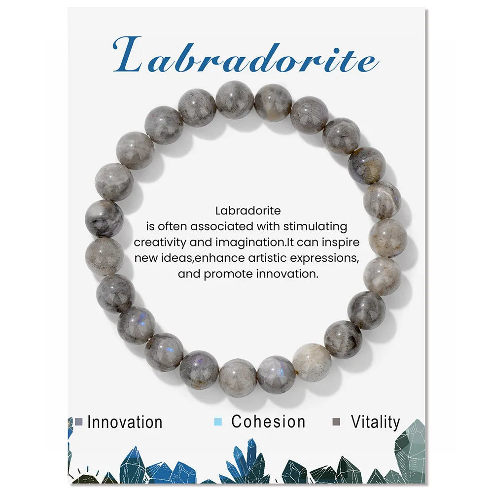 8mm Natural Stone Beads Bracelet Amethysts Lapis Lazuli Rose Pink Quartzs Crystal Stretch Bracelet With Card For Women Men Gift