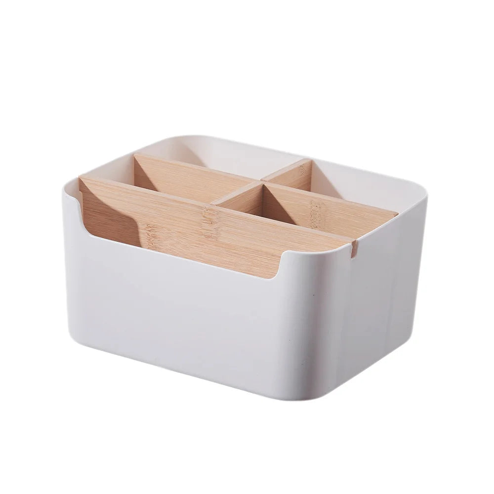 Multipurpose Desktop Storage Box TV Remote Holder Wooden Table Organizer For Bedroom Living Room Household Detachable Partition