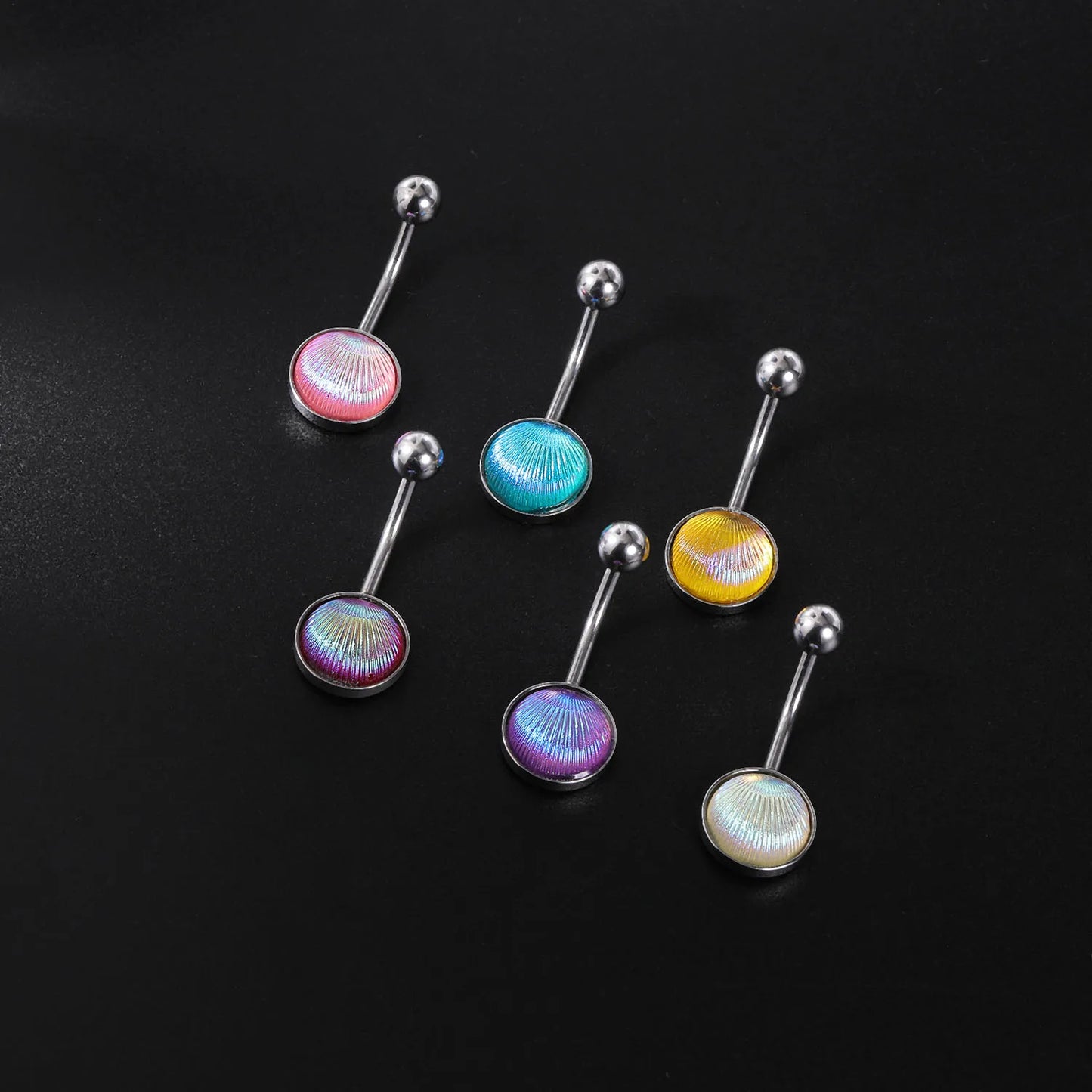 AOEDJ 18G Fish Scales Belly Piercings Shell Pattern Navel Piercing Ring Colorful Belly Button Ring Women Body Piercing Jewelry