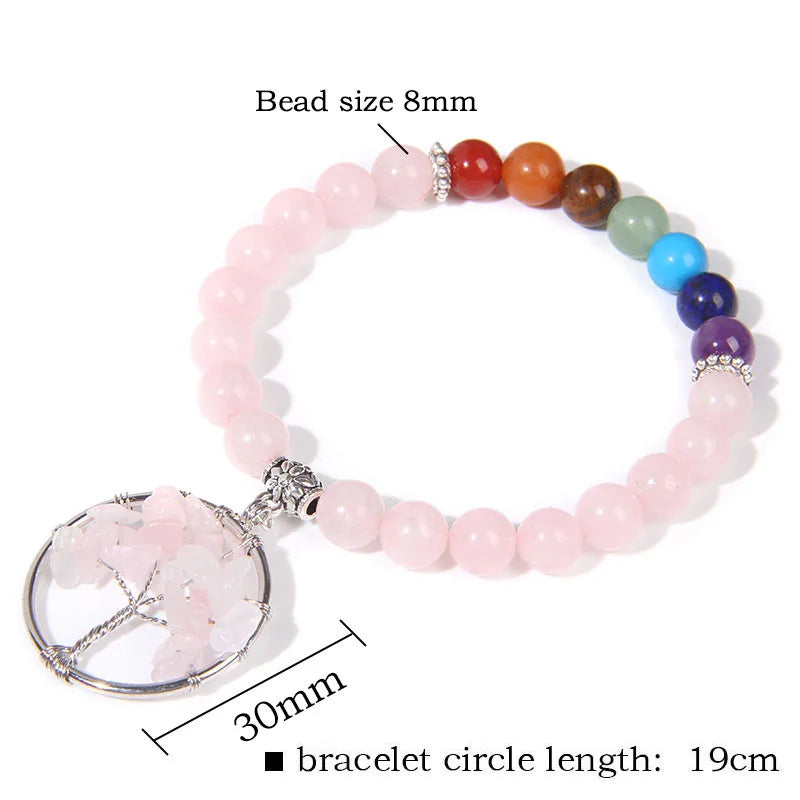 7 Chakra Tree of Life Pendant Bracelets 8mm Blue Turquoise Bead Bracelets Bangles Women Yoga Healing Jewelry Gifts Wholesale