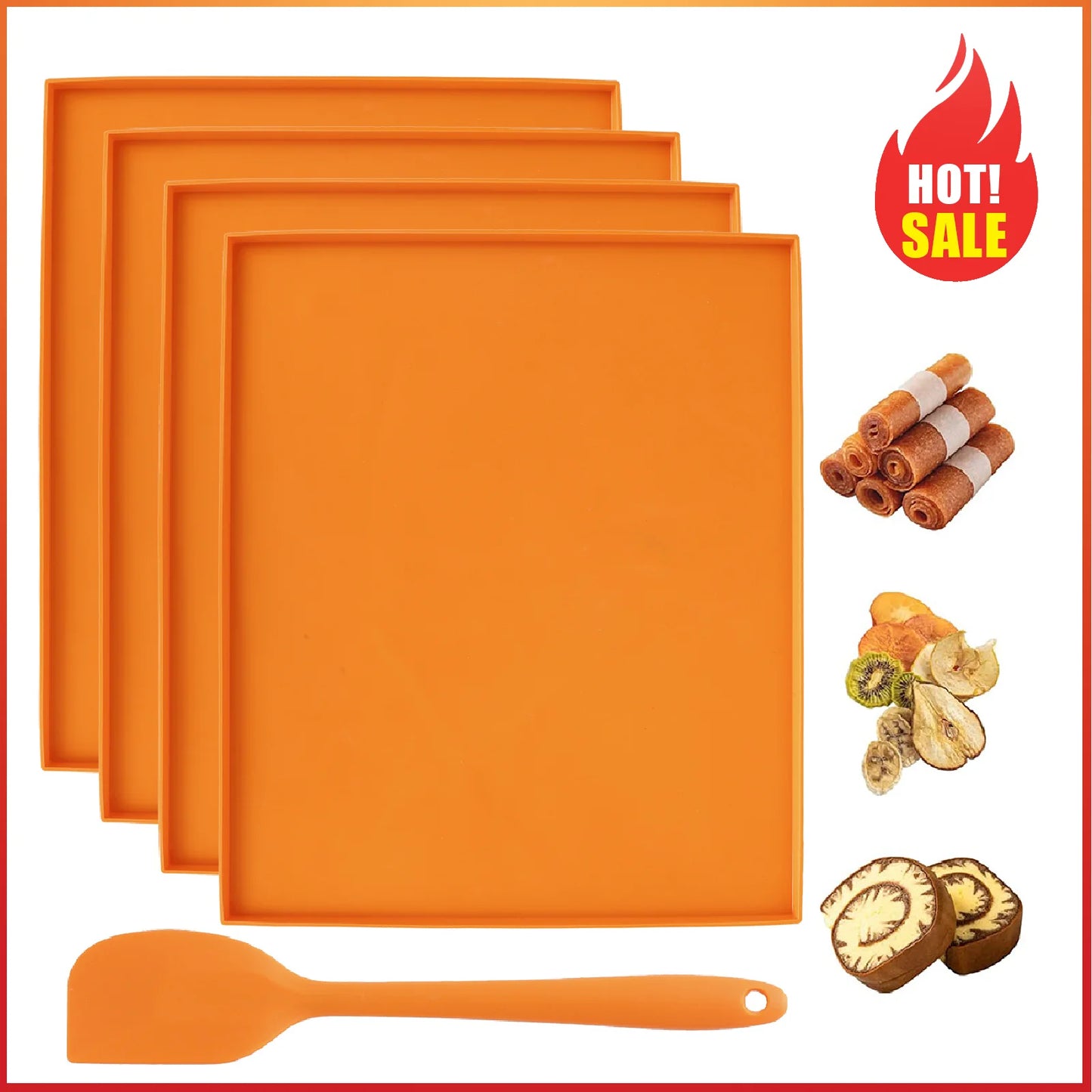 4pcs Silicone Dehydrator Mats with Edge Non-stick Dehydrator Sheets Multifunctional Dehydrator Trays with Silicone Scraper