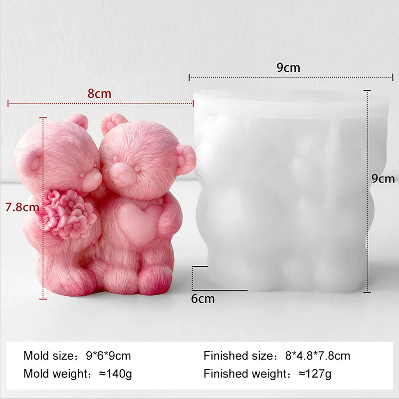 Hemasa Couple Bears Silicone Candle Mold/ Valentine's Day Handmade Gifts Aroma Gypsum Molds /Home Decoration Crafts Making