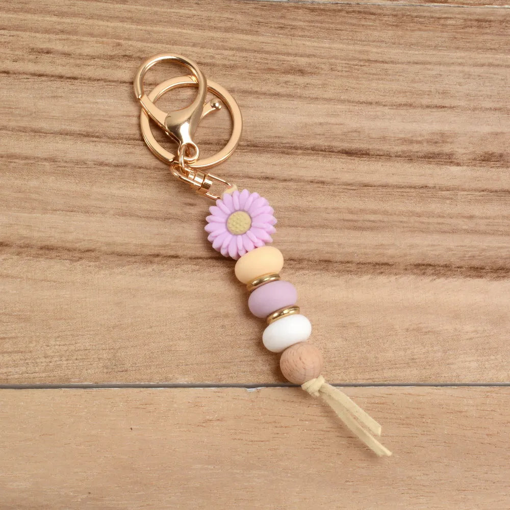Silicon  Daisy Bead Keychain For  Teacher Gift Mother's Day