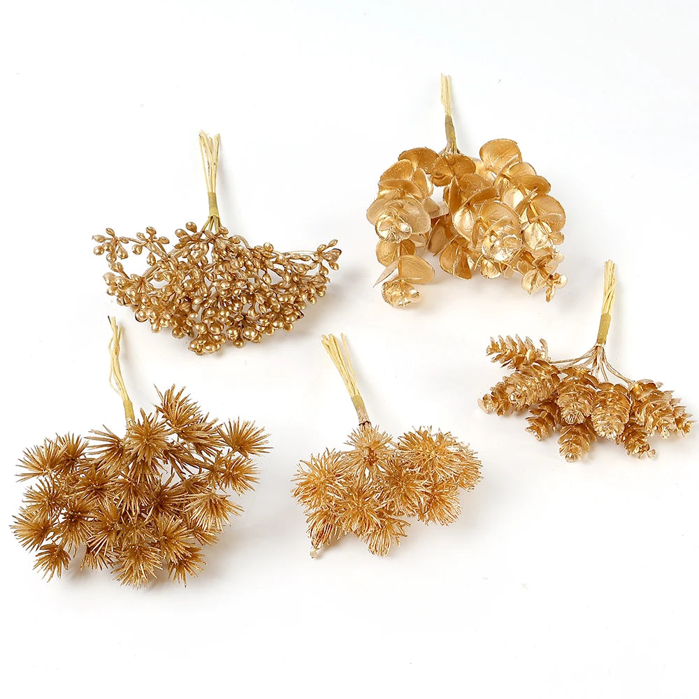 Hemasa 6PCs/lot Gold Artificial Eucalyptus Leaves Plant Fake Flowers For Home Decor Halloween Christmas Decoration DIY Gift Accessories