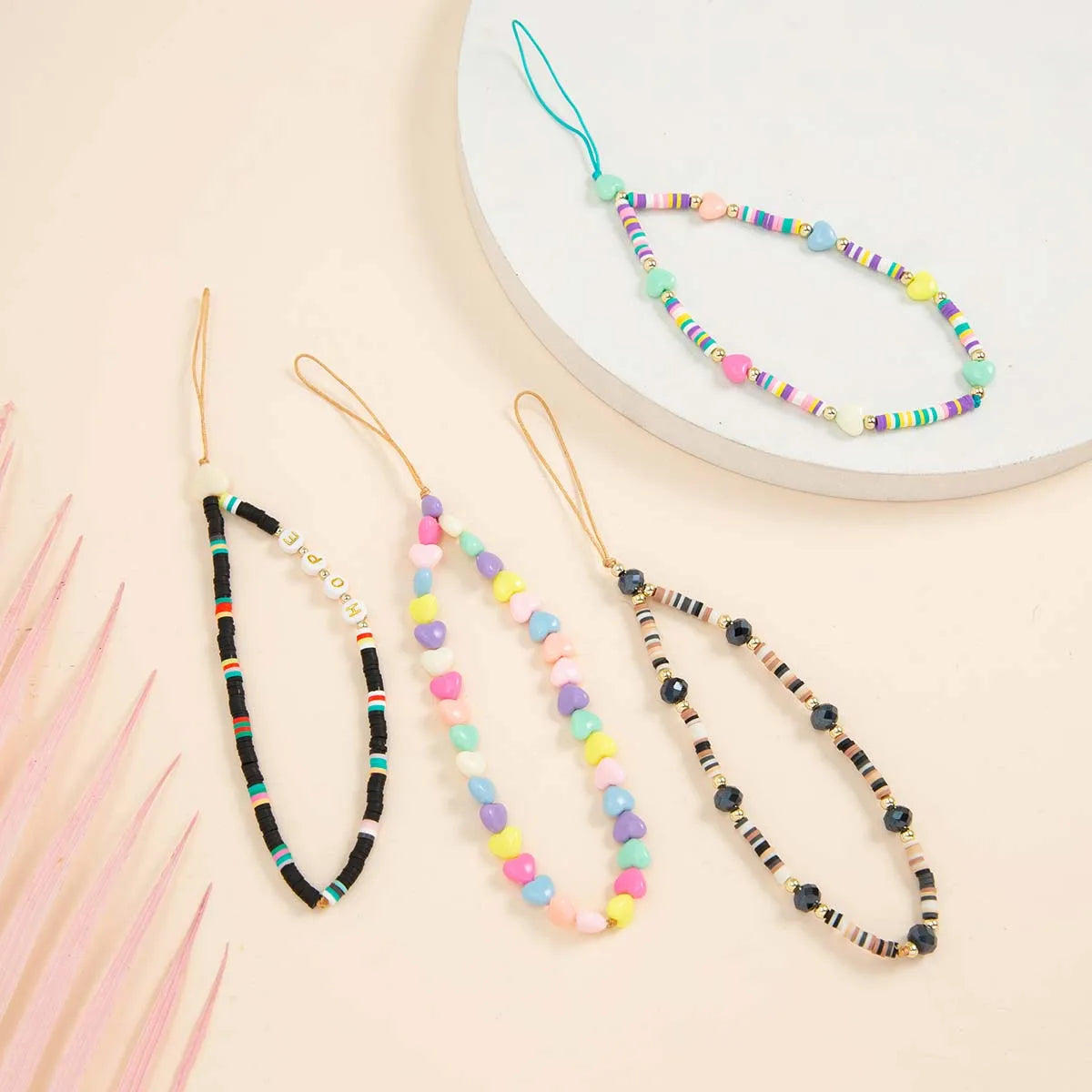 Mobile Phone Strap Silicone Bead Chain Flower Pendant Soft Pottery Bead Chain for Cell Phone Case Hanging Cord Necklace Lanyard