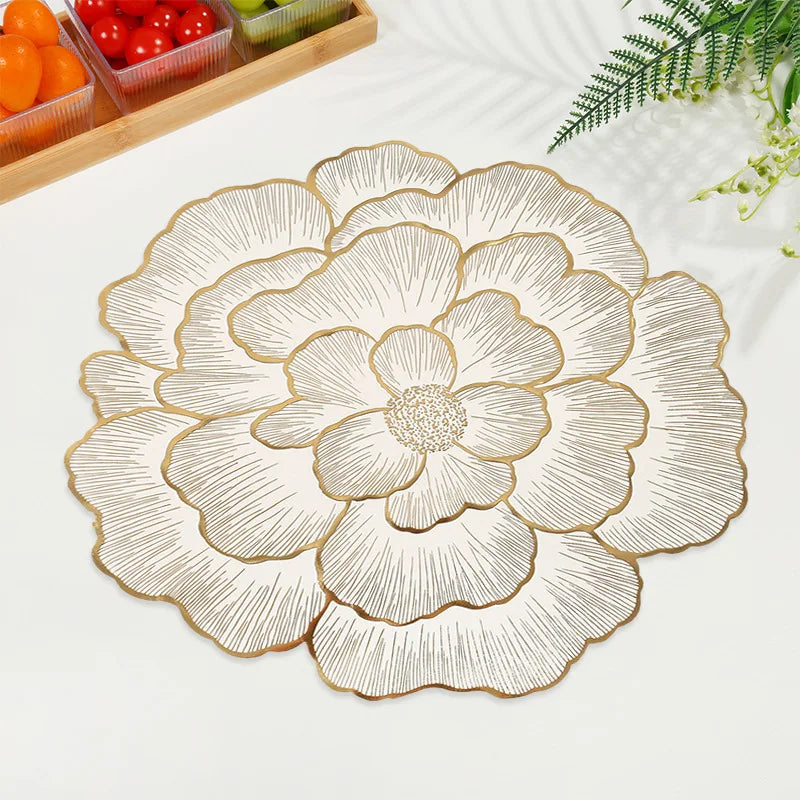 Hemasa Creative Peony Placemat Nordic Style Gold Plated Home Coasters PVC Dinning Table Decorative Mat Anti Slip Waterproof Meal Mat