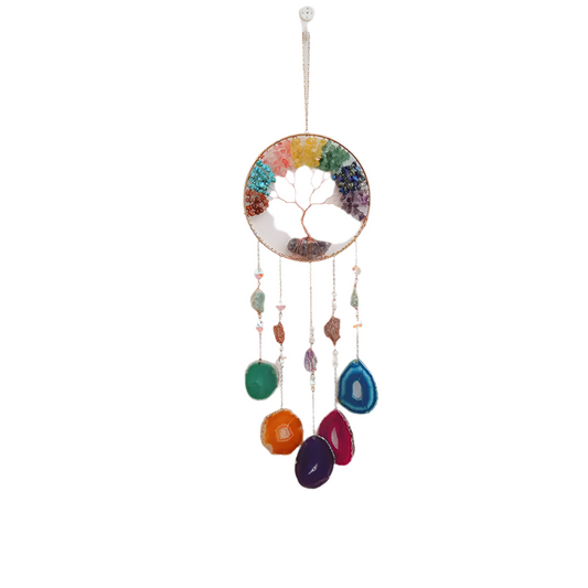 Hemasa Tree of Life Hanging Ornaments for Room/ Gemstone Raw Natural Agate 7 Chakra Crystal Healing Colorful Suncatcher for  Home Decoration