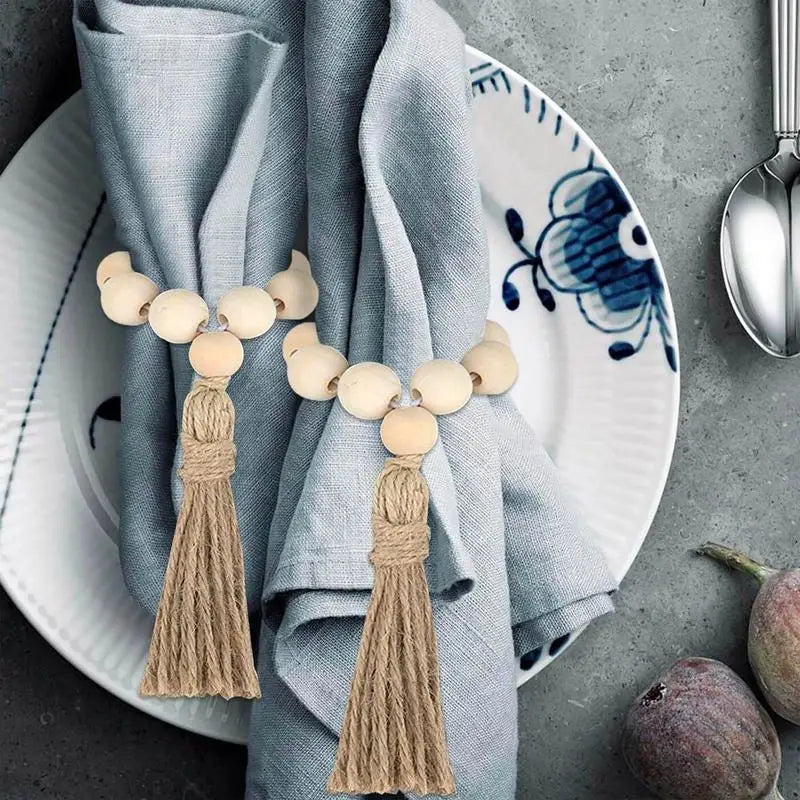 Hemasa Wood Bead Napkin Rings Napkin Holders With Tassels