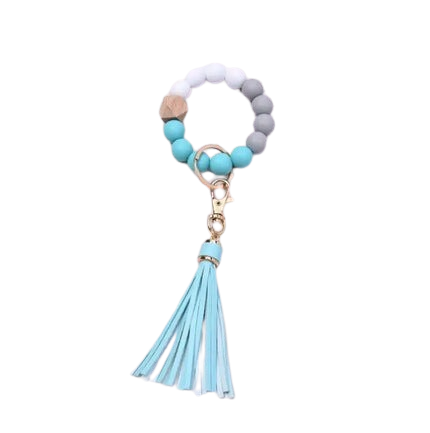 Tassel Wood Silicone Bead Bracelet Key Chain Female Women Hot Selling Bracelet Key Ring Wrist Bangle Keychains Accessory