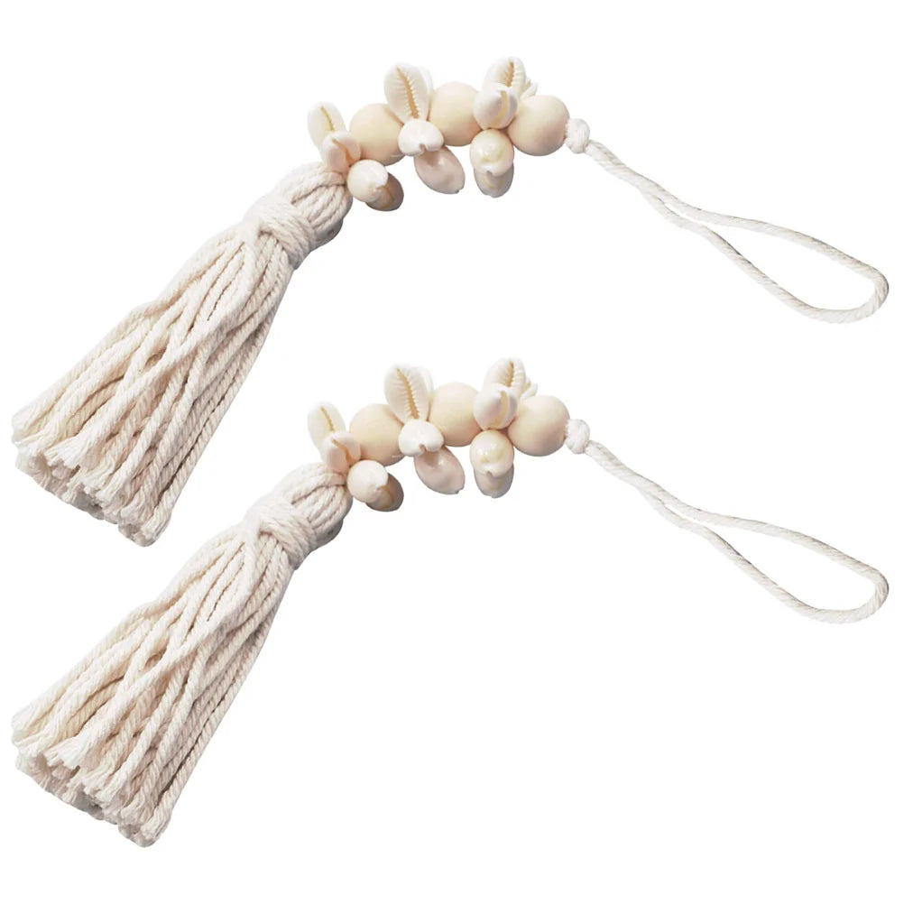 Hemasa 2pcs Seashell Wood Bead Garland Cowrie Shell Bead Garland Tassel Coastal Garland Wall Hanging Accent Home Decor Nautical Farmhouse