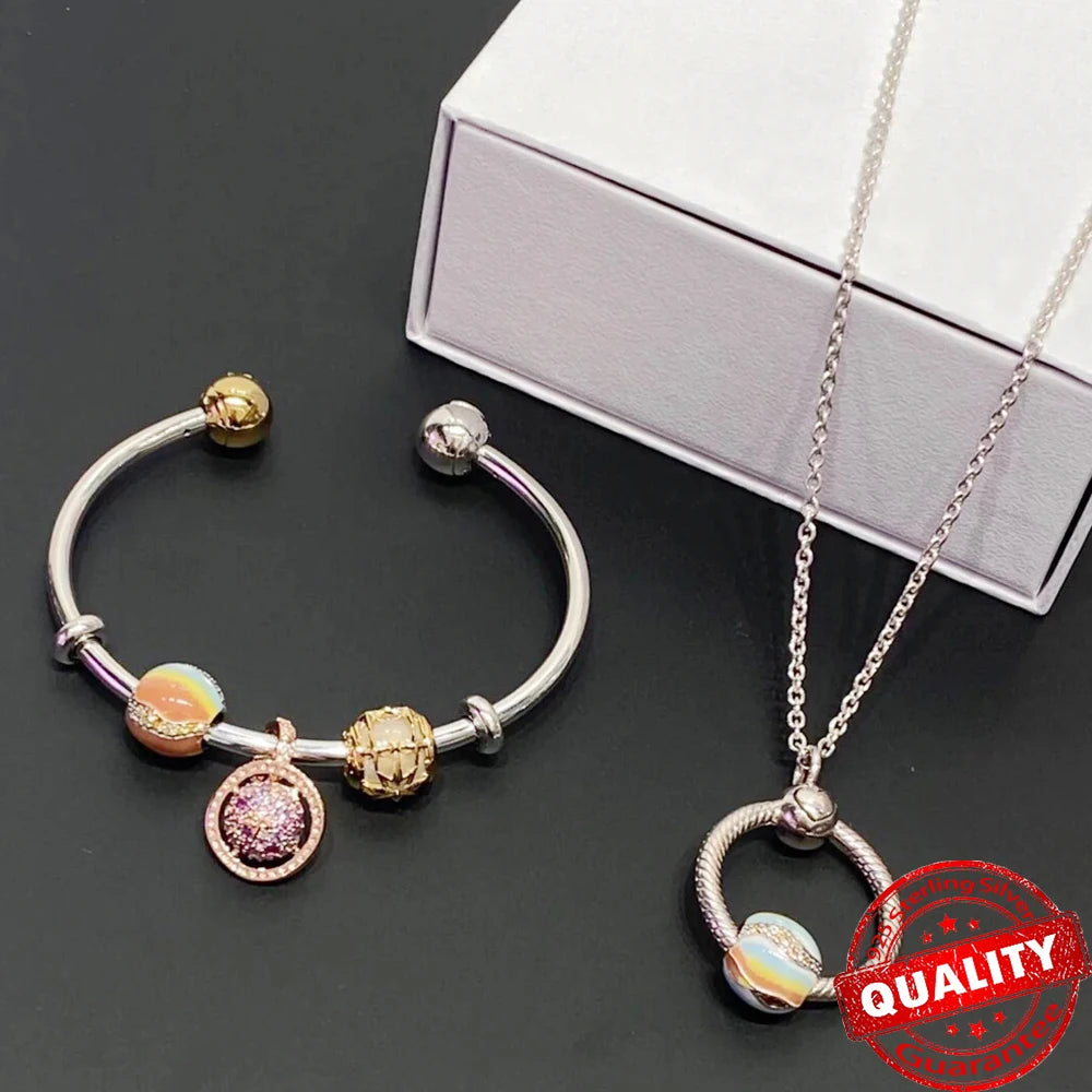 Hot Sale 925 Sterling Silver Celestial Sparkling Sun Moon Open Bangle Beautiful and Elegant Women Jewelry Gift