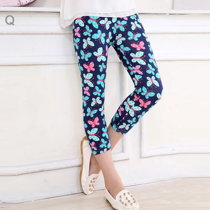 Hemasa 3-10years Girls Cropped Trousers Floral Print Flower Kids Calf Length Skinny Pants Stretch Leggings Children All-matches Bottoms