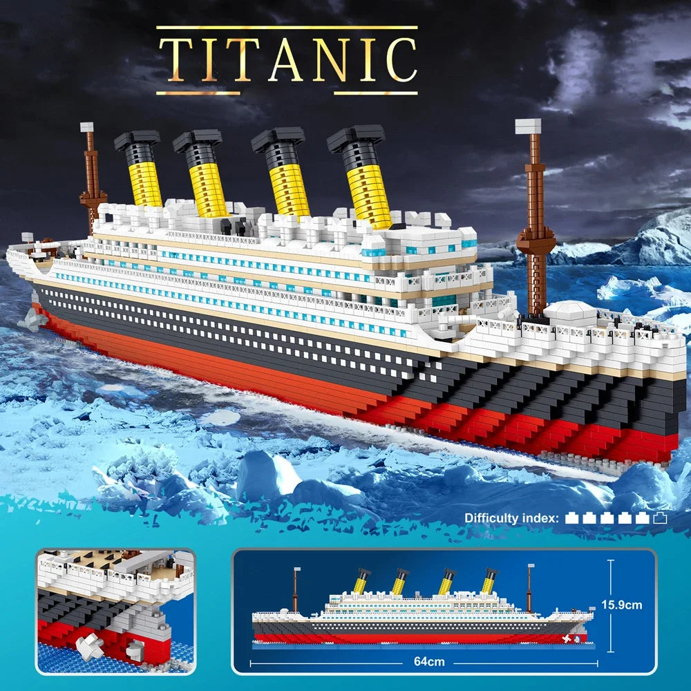 KNEW BUILT Titanic 3D Plastic Model Ship Building Blocks for Adults Micro Mini Bricks Toys Kits Assemble Cruise Boat Kids Gift
