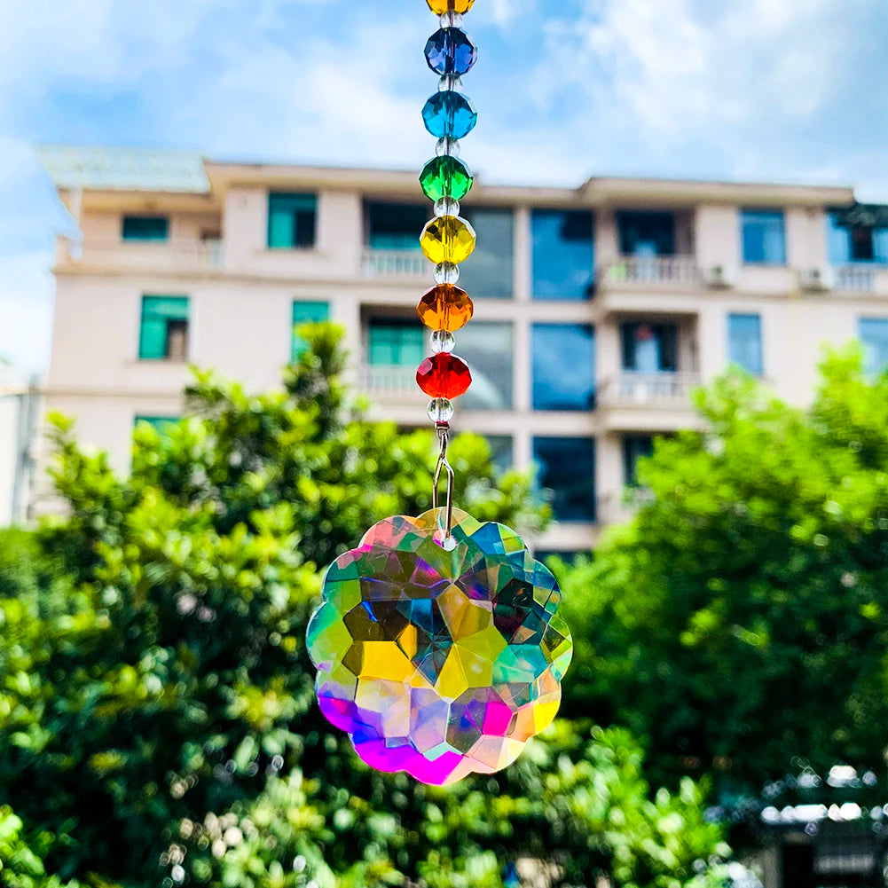 Mandala Chakras Rainbow Crystal Prism Garland Suncatcher Glass Art Faceted Crystals Chandelier Pendant Home Garden Hanging Decor