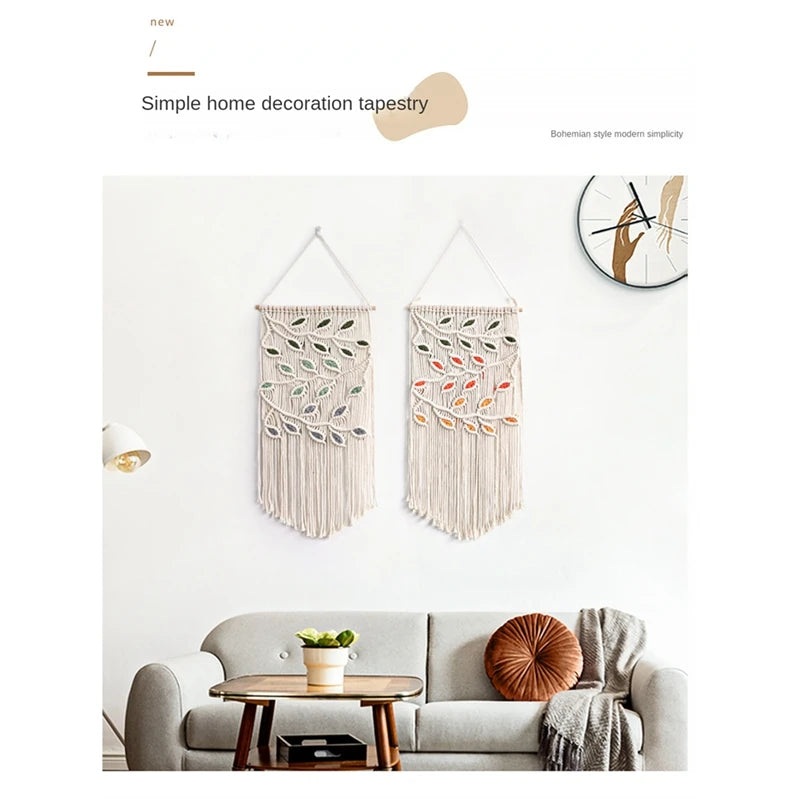 Leaves Macrame Wall Hanging Green Leaf Macrame Wall Hanging Boho Wall Decor Yarn Wall Hanging Tapestry Handmade B 40 X 80CM