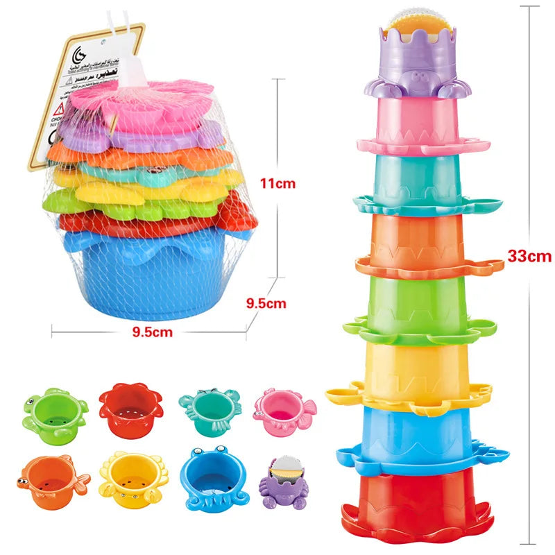 Hemas aStacking Cup Bath Toys for Kids Colorful Folding Boat Shape Tower Early Educational Baby Toys Swimming Pool Beach Toys Gifts