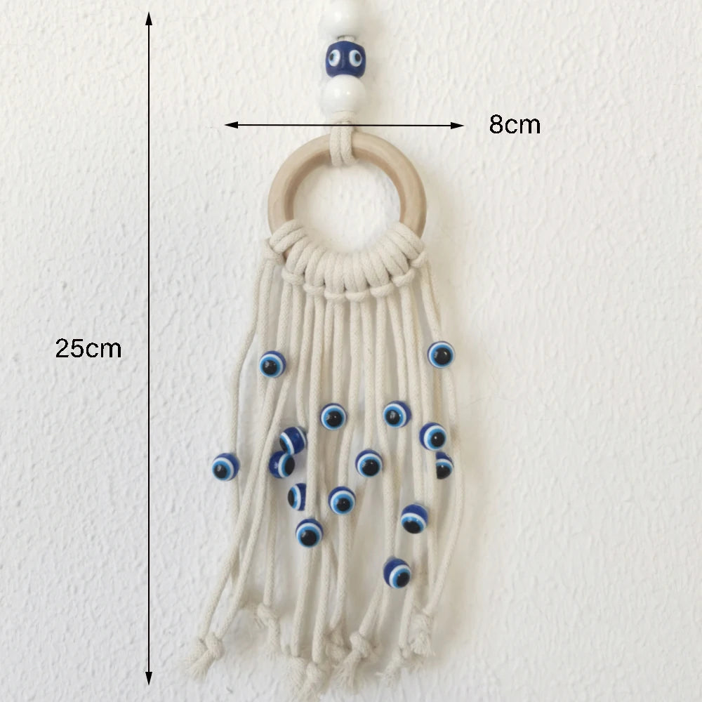 Tejesa Macrame Wall Hanging with Lucky Eye Turkish Evil Eye Cotton Woven Tapestry for Home Decor Bedroom Decoration House Gift