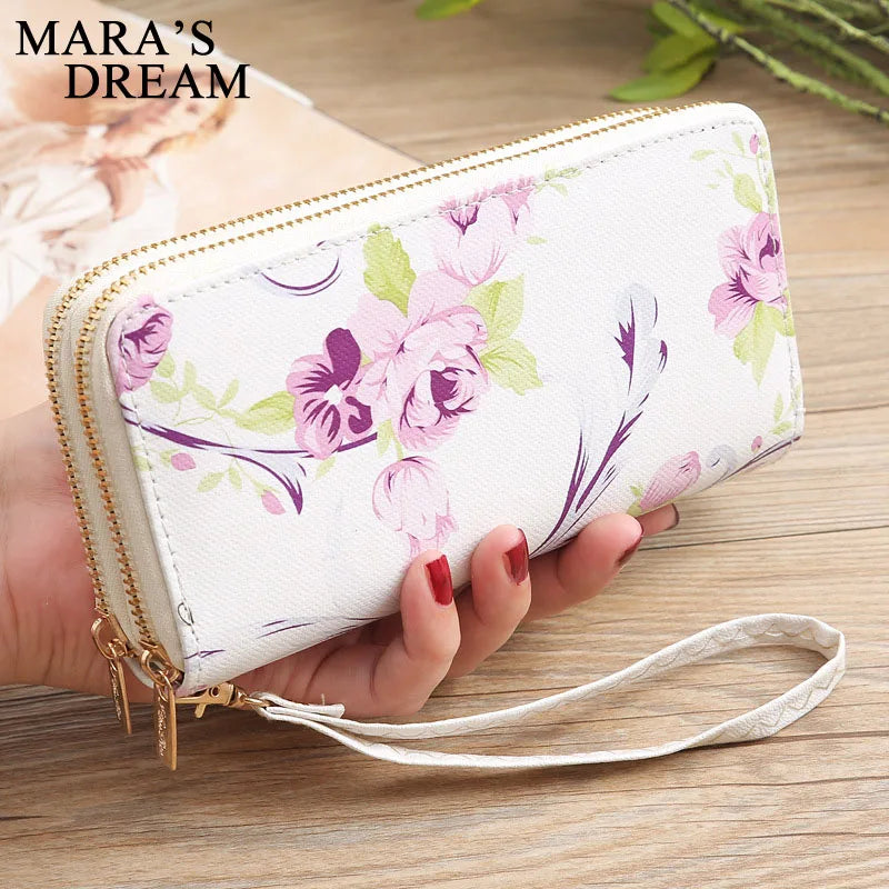 Mara's Dream 2020 Women's Wallet Rose Print Wallet Fashion Handbags Wild Double Zipper Clutch Bag Multi-card Women Bag Purse