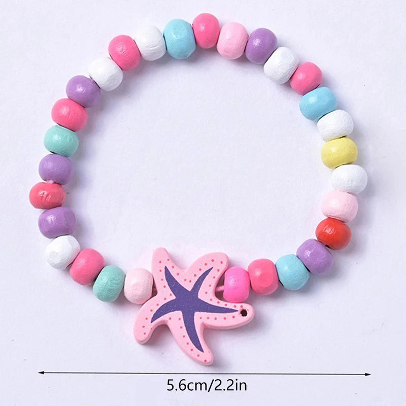 12Pcs/Pack Cartoon Children Wooden Beads Color Bracelet for Girl Birthday Party Favors Baby Shower Guest Gifts Pinata Fillers
