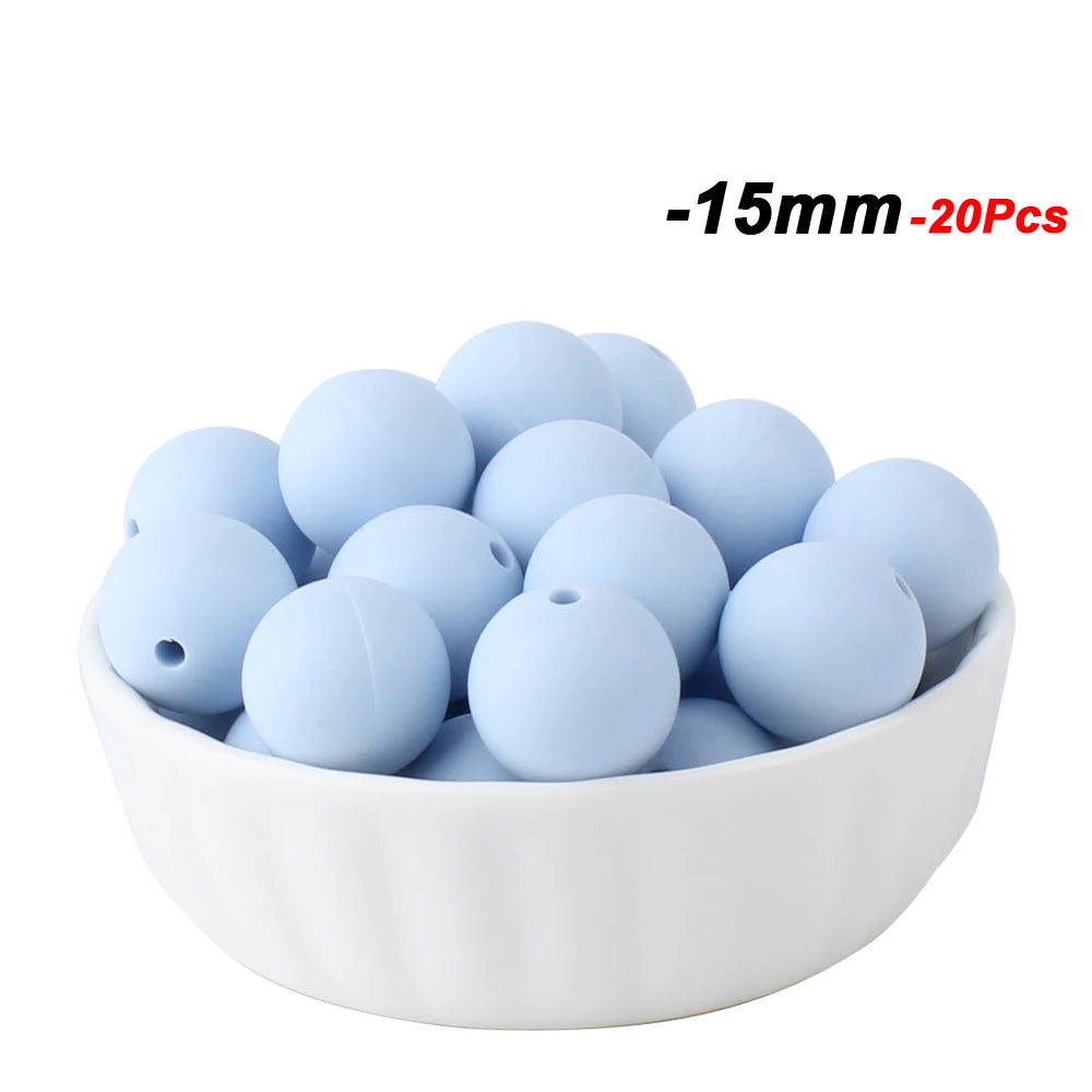 20pcs 15mm Baby Round Silicone Beads Food Grade DIY Teethers Toys Nipple Holder Pacifier Chain BPA Free Silicone Teething Beads