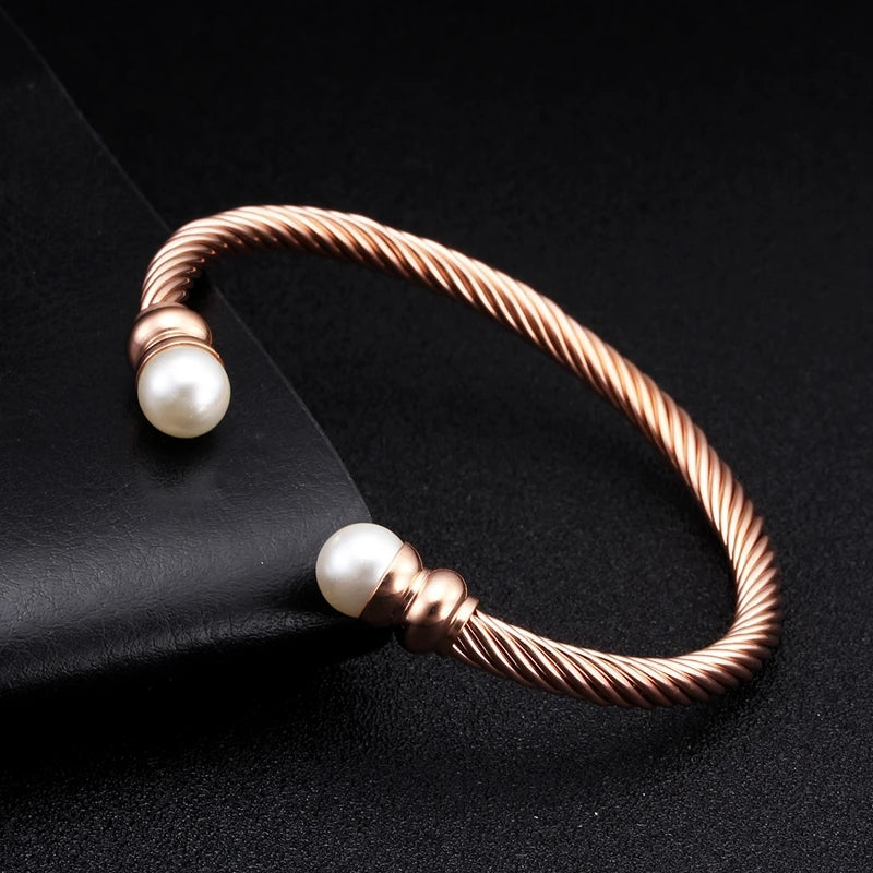 Luxury Open Women Ladies Charm Open Cuff Bangles Pearl Female Fashion Jewelry Brand Braided Chain Link Sporty Bracelets