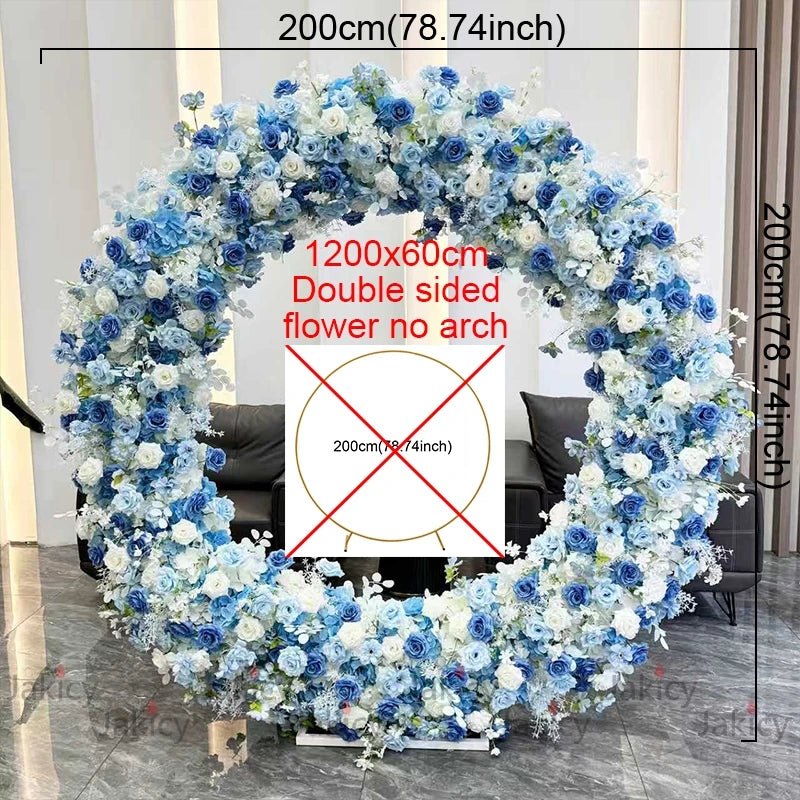 Blue White Rose Hydrangea Flower Row Runner Arrangement Wedding Backdrop Arch Decor Floral With Frame Event Banquet Party Props