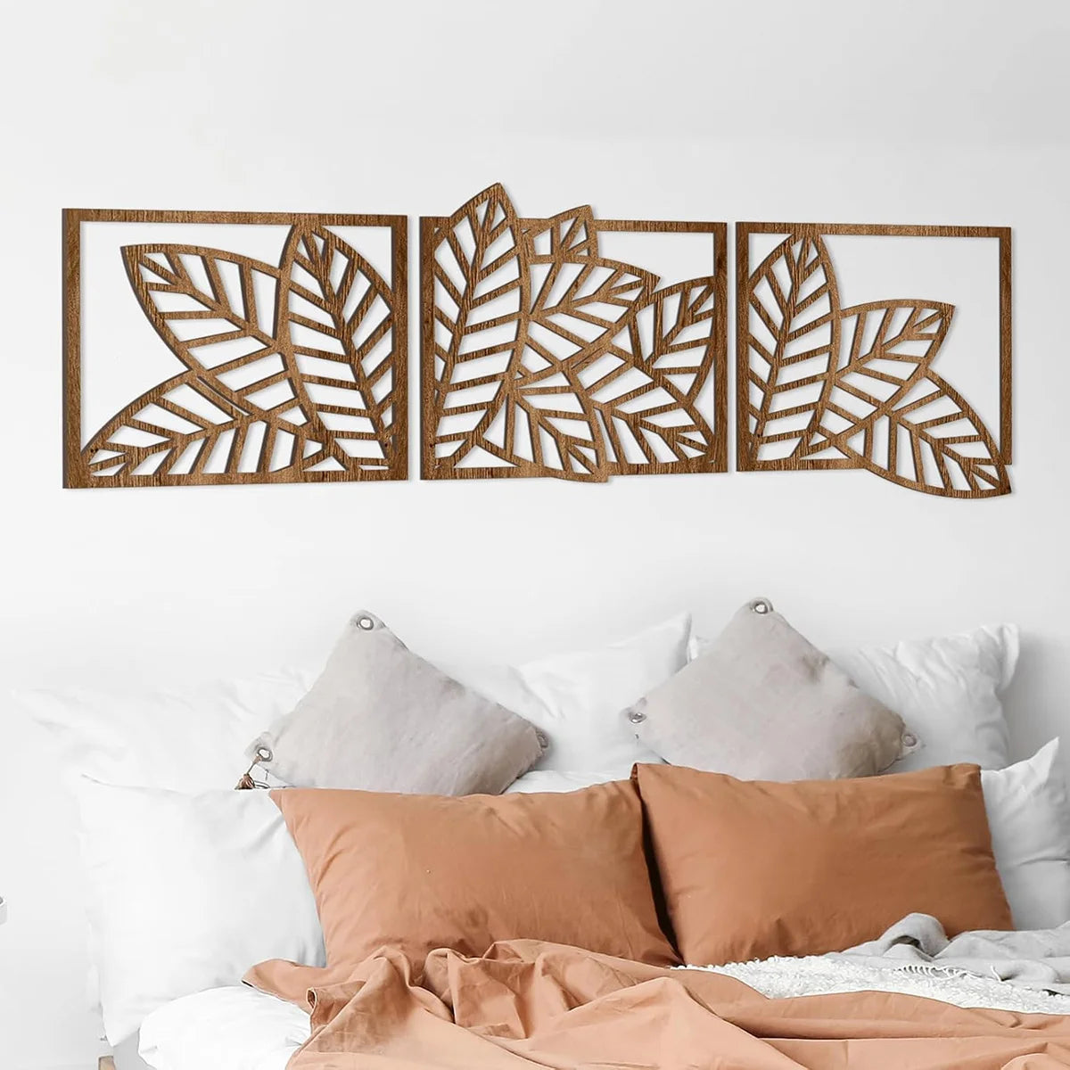 Hemasa 3pcs Wooden wall decoration/ Bohemian style abstract tropical palm leaf wall decoration for Home