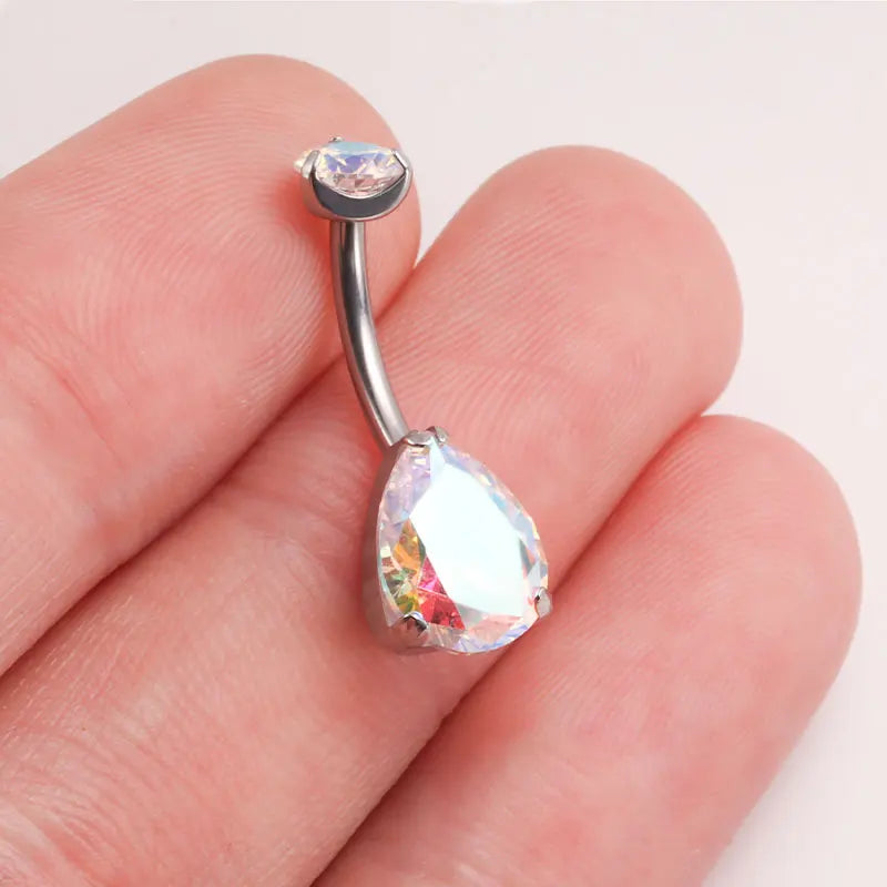 ASTM F136 Titanium Teardrop Belly Button Ring Belly 14G Colorful Zircon Center Navel Rings Belly Piercing G23 Body Jewelry