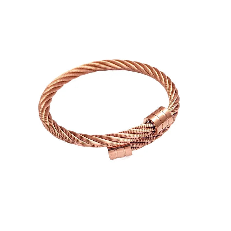 YUZZ 2023 New Popular Twist Wire Cuff Bracelets Stretch Stainless Steel Cable Bangles for Women Men Gold Color Punk Jewelry Gift