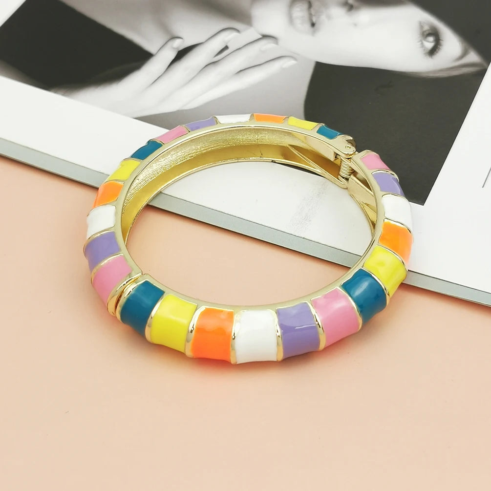 Bamboo Alloy Oil-spot Glaze Cuff Bracelets Multicolor Statement Chunky Bangle & Bracelet For Women Charm Jewelry Fashion Ethnic