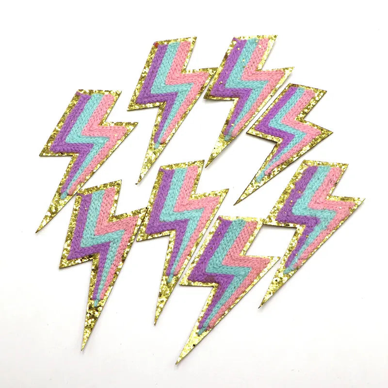 1PC Lighting Glitter Chenille Embroidered Patches Iron on Applique Sewing Badges Clothing Stickers Backpack Decoration